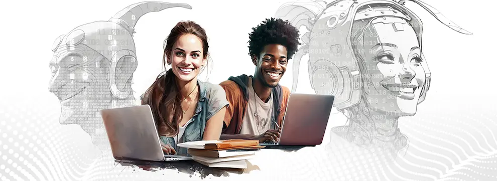 Illustration aquarelle d'une femme et d'un robot